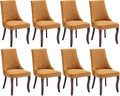 Dining Room Chairs Set of 8，Linen Channel Tufted Kitchen Dining Room Chair with Curved Solid Wood Legs, Comfortable Fabric Upholstered Dining Chair for Dining Room, (Gold 8pc)