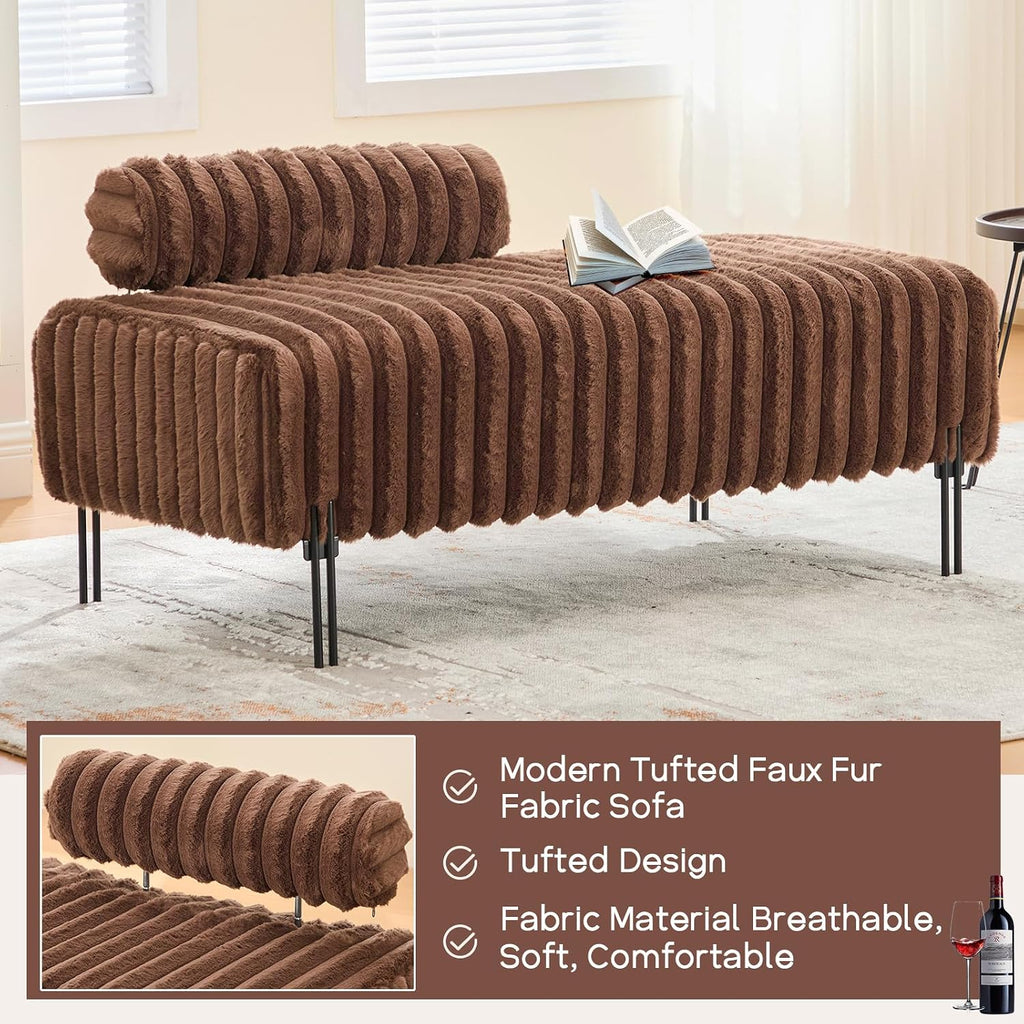 NIOIIKIT 53.2" Loveseat Sofa Couch with Adjustable Backrest, Accent Sofa | Upholstered Small Faux Fur Couch, Golden Legs, Leisure 2-seater Sofa for Bedroom, Living Room, Compact Small Space, Brown