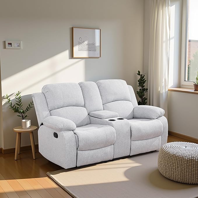 Recliner Sofa Set Couches for Living Room Chair Line Fabric Living Room Furniture Sets, Adjusted Loveseat Reclining Couch Furniture Sofa Set for Theater Seating, Grey White