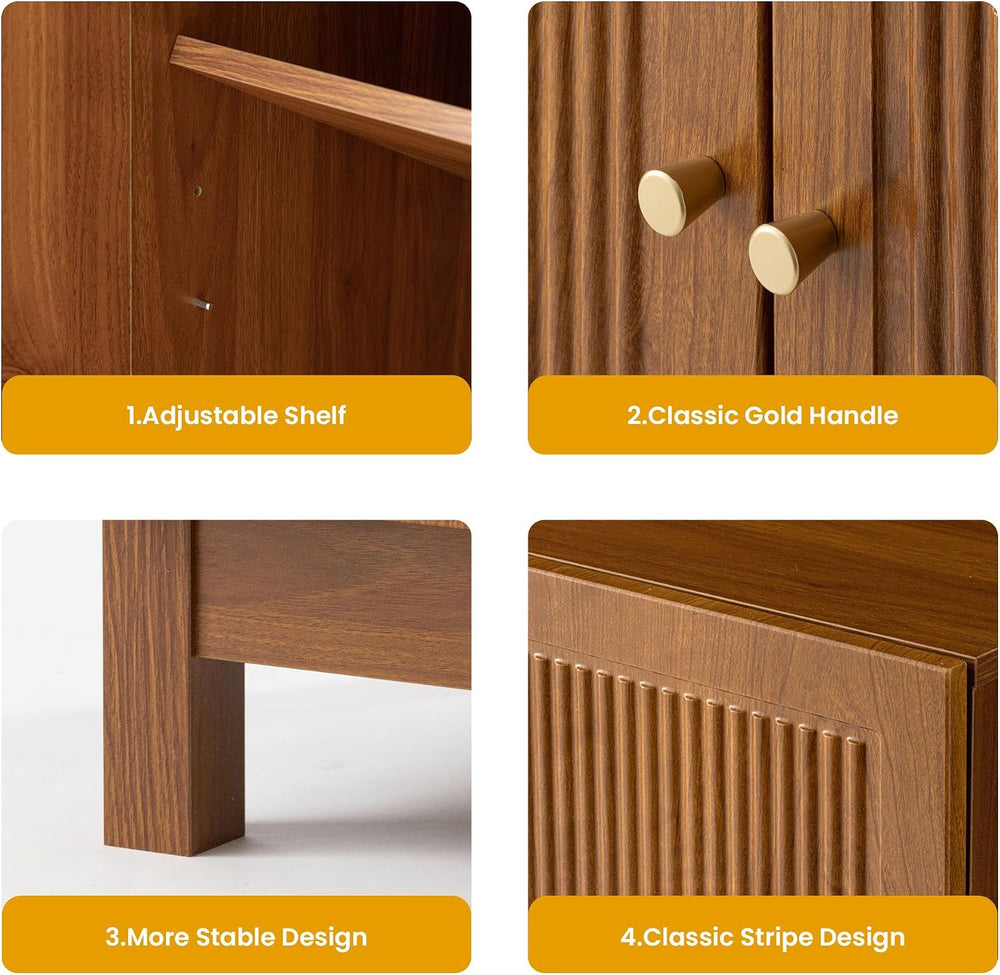 SUNBURY Fluted Cabinet with Storage, Mid Century Modern Accent Cabinet with 2...