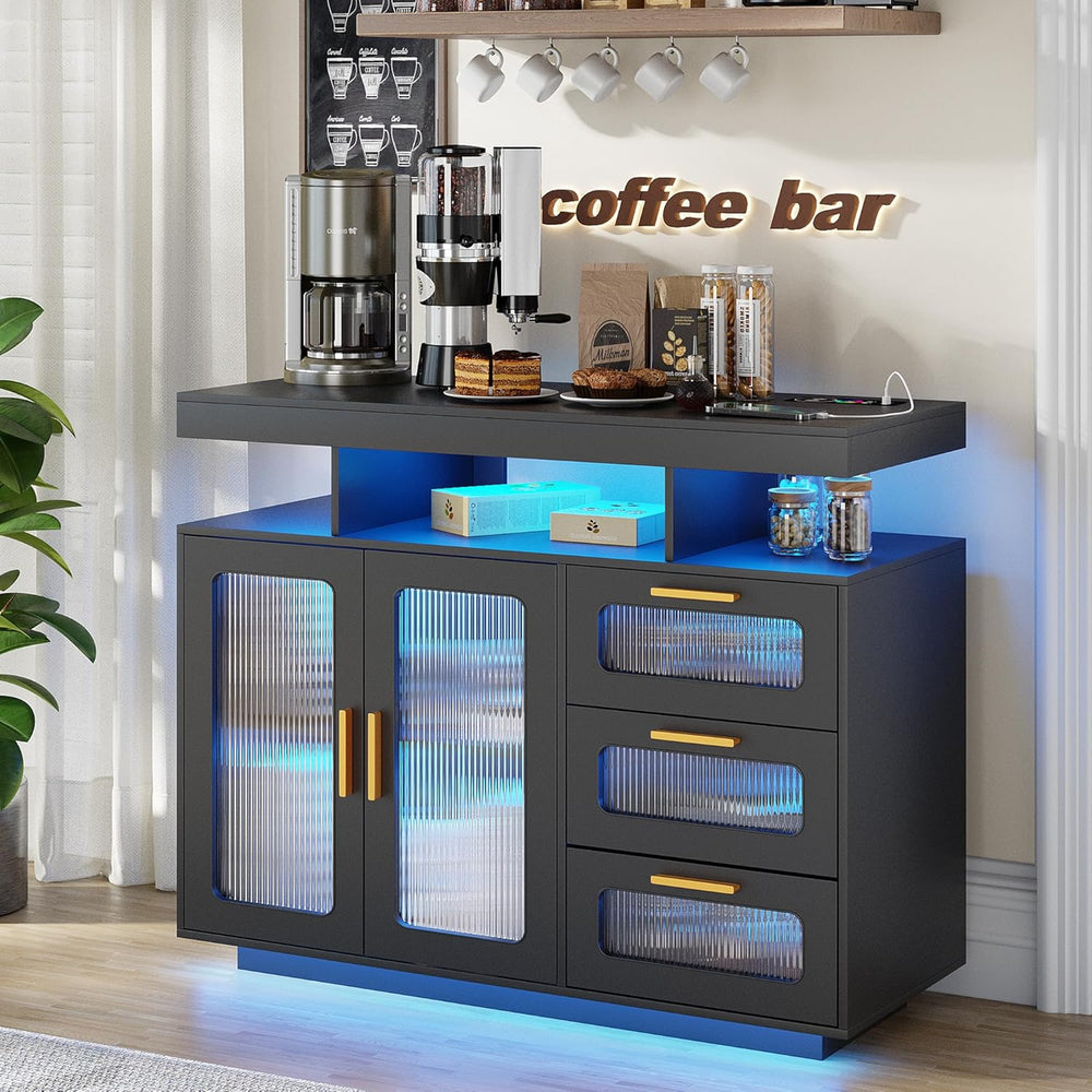 Dystler Coffee Bar Cabinet with Storage, Modern Buffet Cabinet with 3 Drawers...