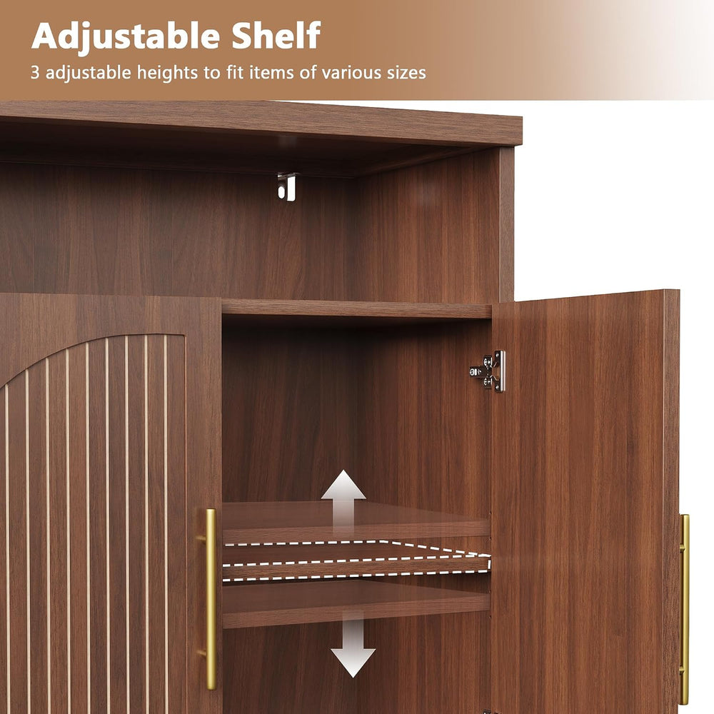 Fluted Buffet Cabinet with Storage, 31.5" Wide Wood Sideboard Credenza w...