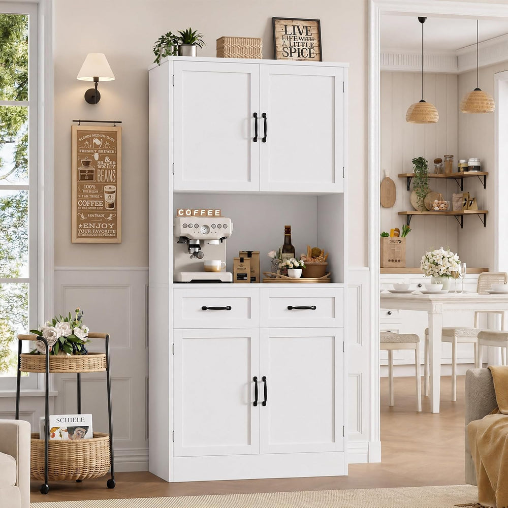 HOSTACK 71" Tall Kitchen Pantry Storage Cabinet, Wood Kitchen Hutch, Whi...
