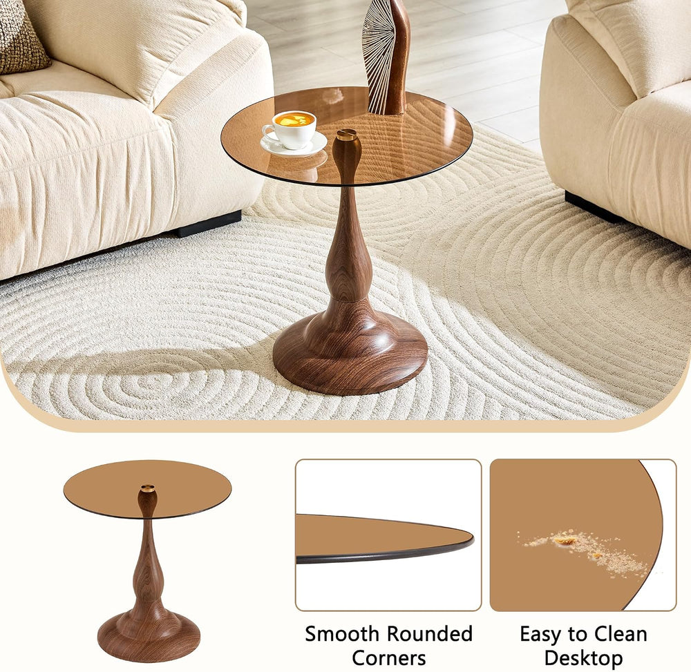 KEIKI Modern Side Table with Tempered Glass Top, Round Metal End Table for Li...