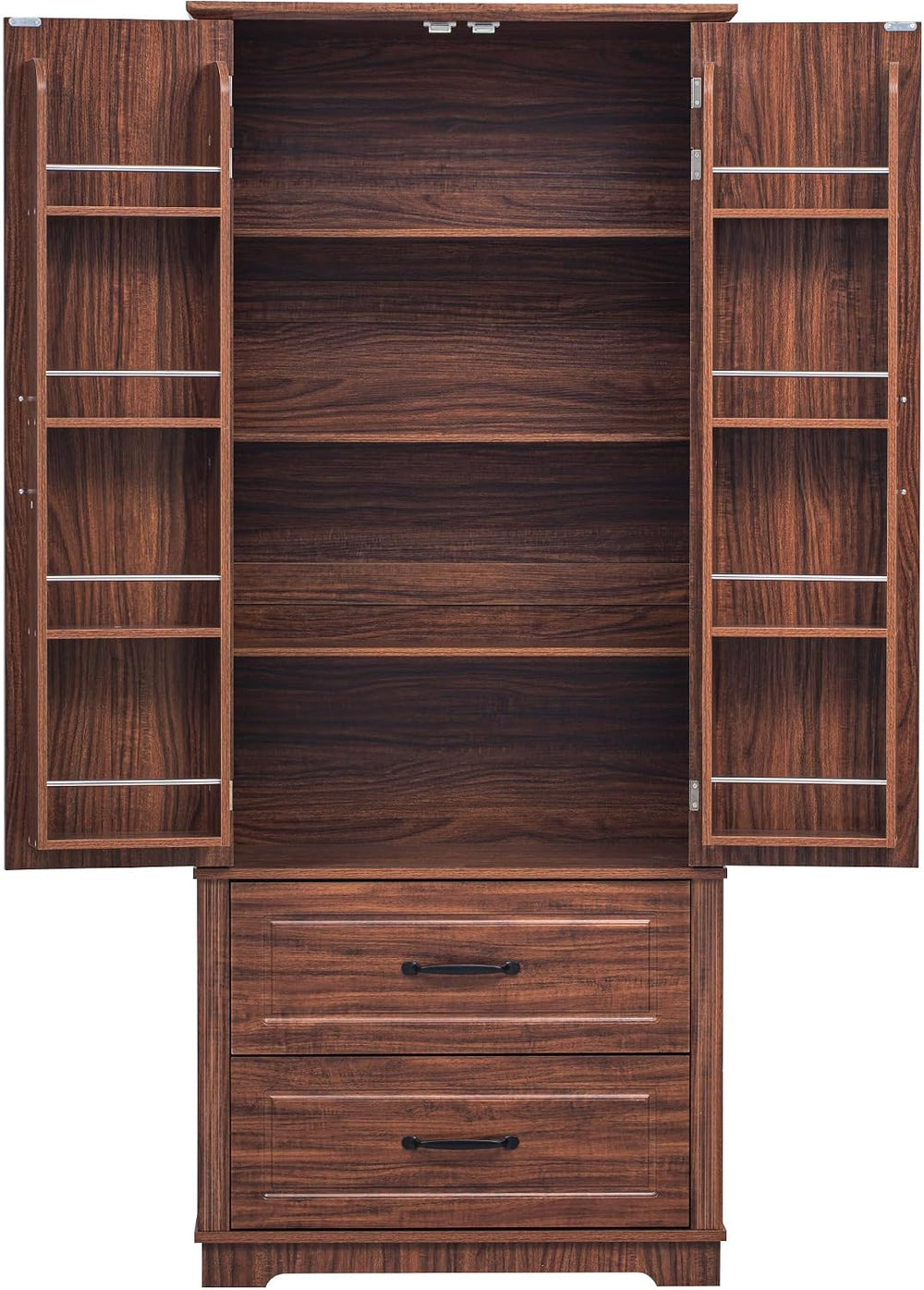 71" Farmhouse Kitchen Pantry Cabinet with 2 Large Drawers,Embossed Textu...