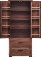 71" Farmhouse Freestanding Pantry Cabinet with Embossed Texture | 2 Large Drawers, 8 Door Shelves & 3 Adjustable Shelves | Kitchen, Dining & Living Room Storage (Brown)