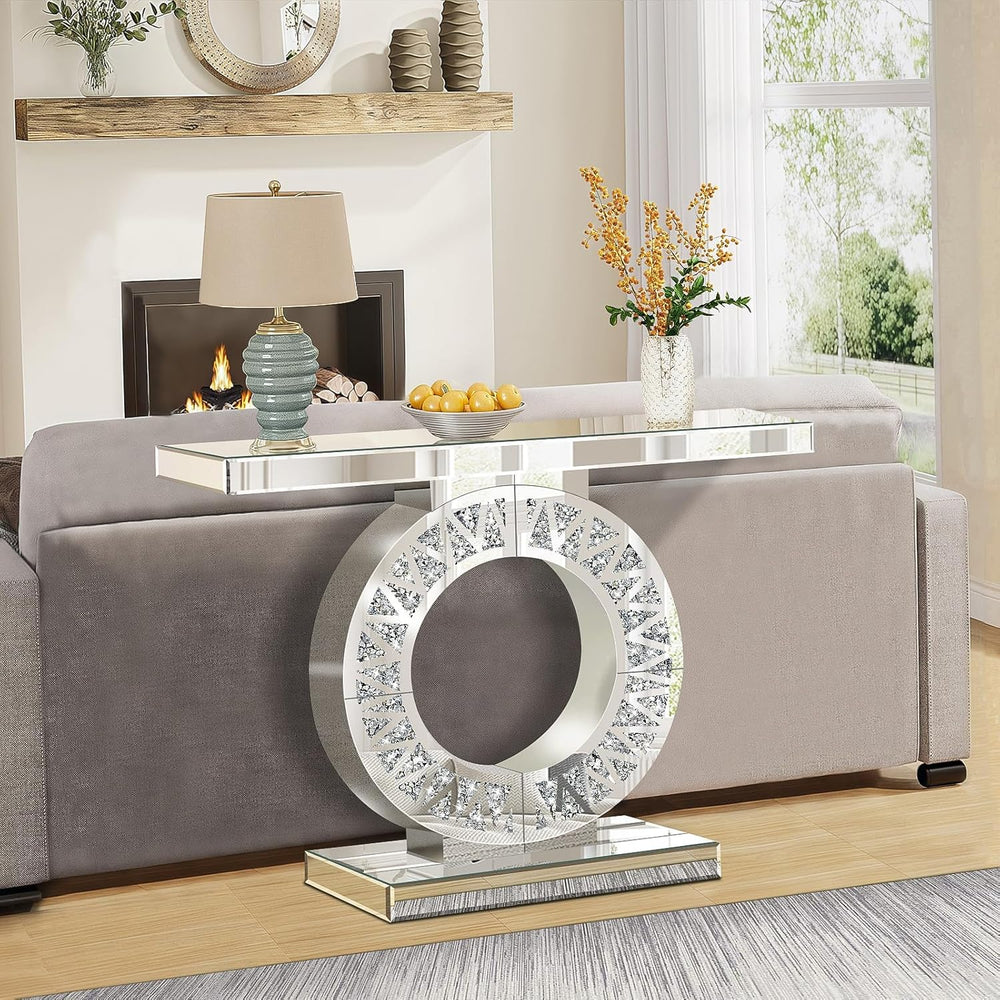 Modern Mirrored Entryway Console Tables with Crushed Diamond Inlay, 39.4&quot...