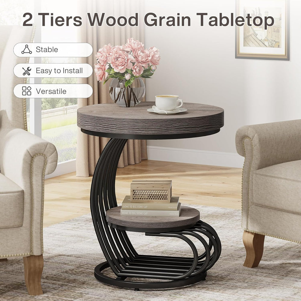 Tribesigns Round End Table, 2-Tier Farmhose Wood Side Table with Shelf Storag...