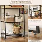 Bakers Rack with Foldable Basket, Large 4 Tiers Coffee Bar Station, Kitchen Microwave Stand with Storage, Metal Shelf Rack for Living Room, Office, Garage (Rustic Brown)