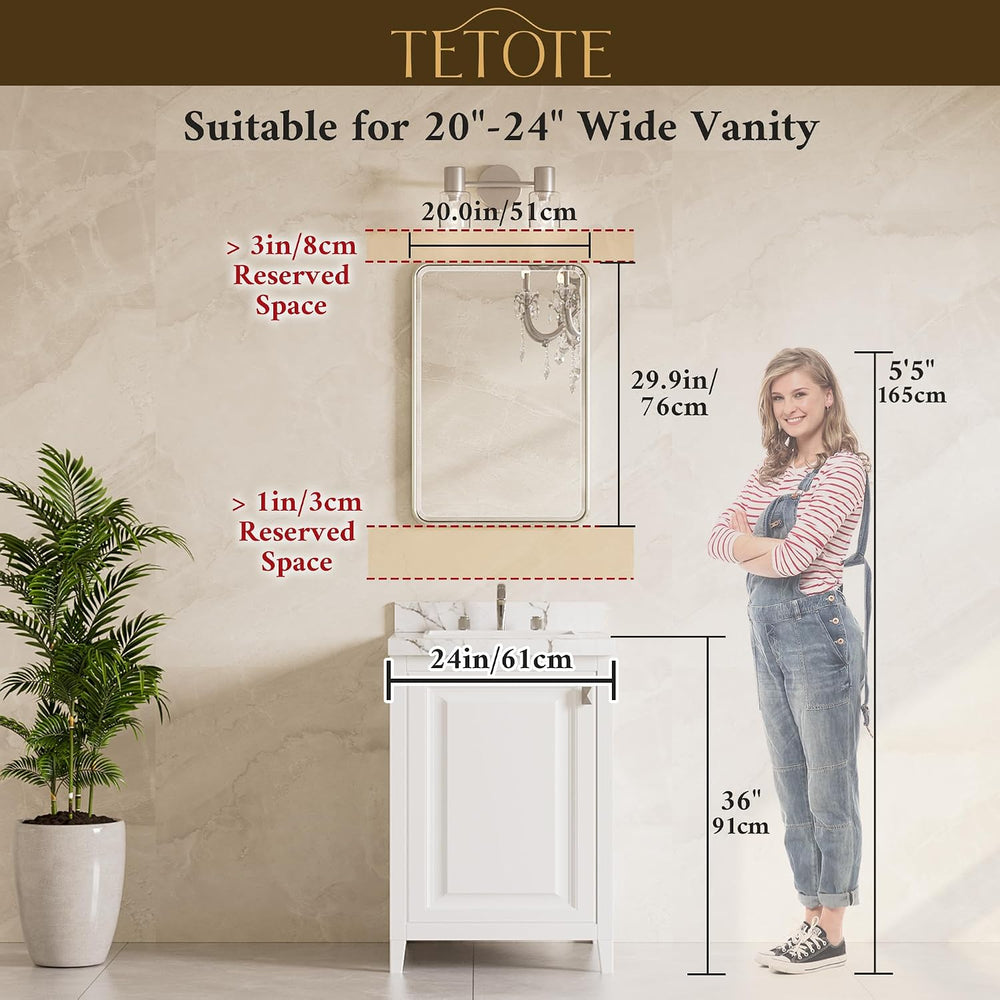 TETOTE Brushed Nickel Mirror 20 x 30 Beveled Edge Tempered Glass, Rounded Cor...