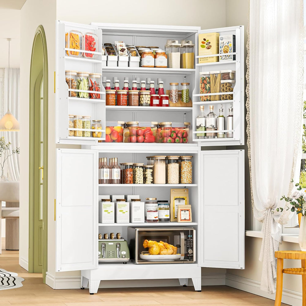 GAIOUS 74.8" Tall Metal Food Cabinet, White Kitchen Pantry Cabinet Cupbo...