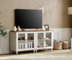 WAMPAT White TV Stand for 75 inch TV with 4 Glass Doors, Morden Wood Universal TV Cabniet with Ample Storage Cabinets, Farmhouse Entertainment Center TV Console Table for Living Room, Bedroom, 68"
