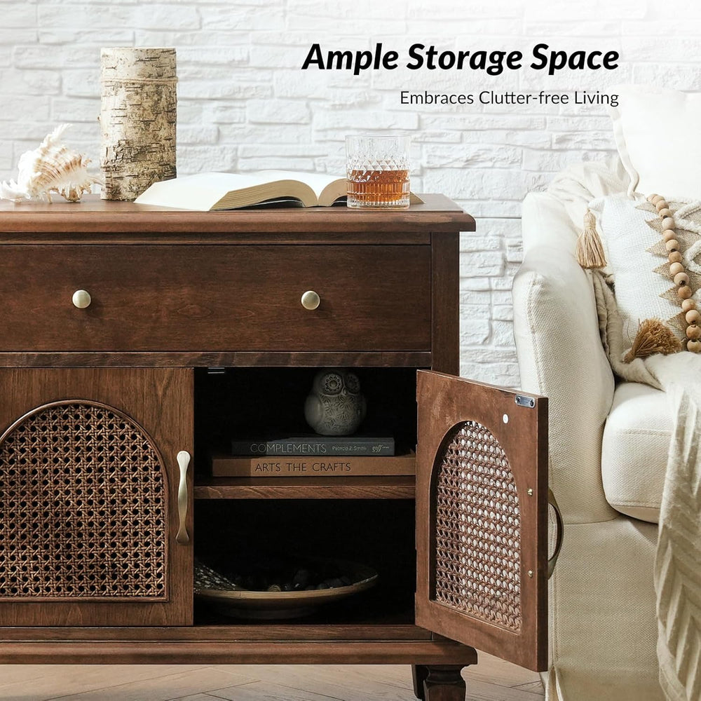 HULALA HOME End Table with Doors and Drawer, Traditional Side Table with Soli...