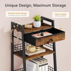 4-Tier Ladder Shelf with Drawer, Bathroom Stand Floor Storage Shelf, Freestanding Tower Table Ladder-Rustic Brown.
