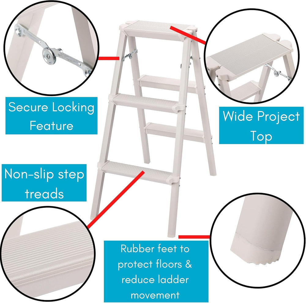 Compact 3 Step Ladder Folding Step Stool for Kitchen, Pantry, Closet, or Home...