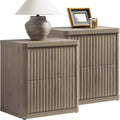 SICOTAS Night Stand Set of 2 Nightstands with 2 Drawers Storage Bedside Table Large Fluted Bed Side End Table Modern 24.4" Tall Wide Night Stands for Bedroom Living Room Sofa Couch Office, Grey Alder