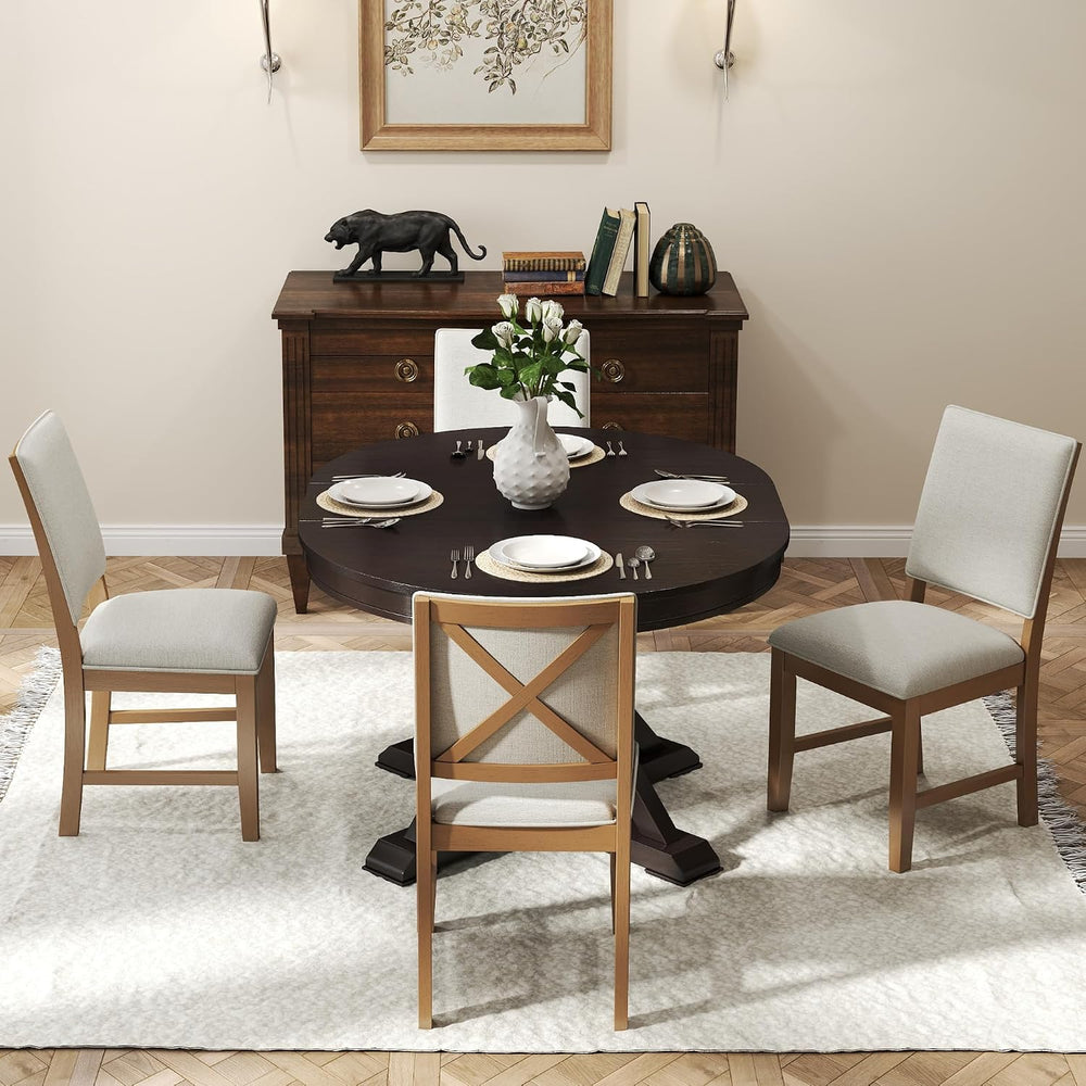 Upholstered Dining Chairs Set of 6 Farmhouse Kitchen Chairs with Cross Back A...