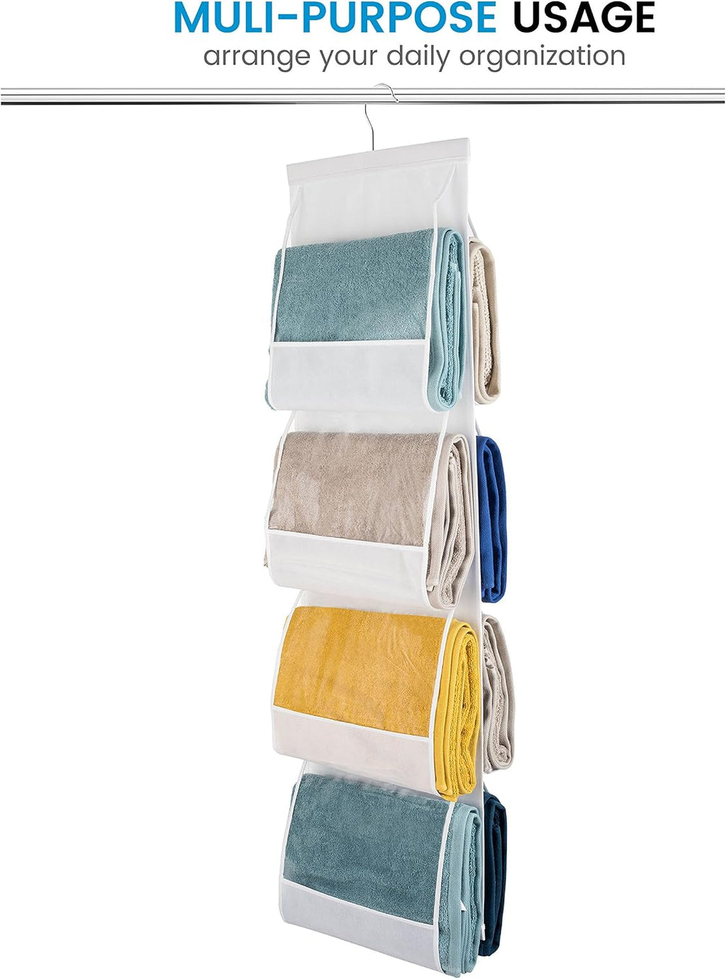 ZOBER Hanging Purse Organizer, Breathable Nonwoven Handbag Organizer, 8 Easy Access Clear Vinyl Pockets, White, 48 L x 12 W
