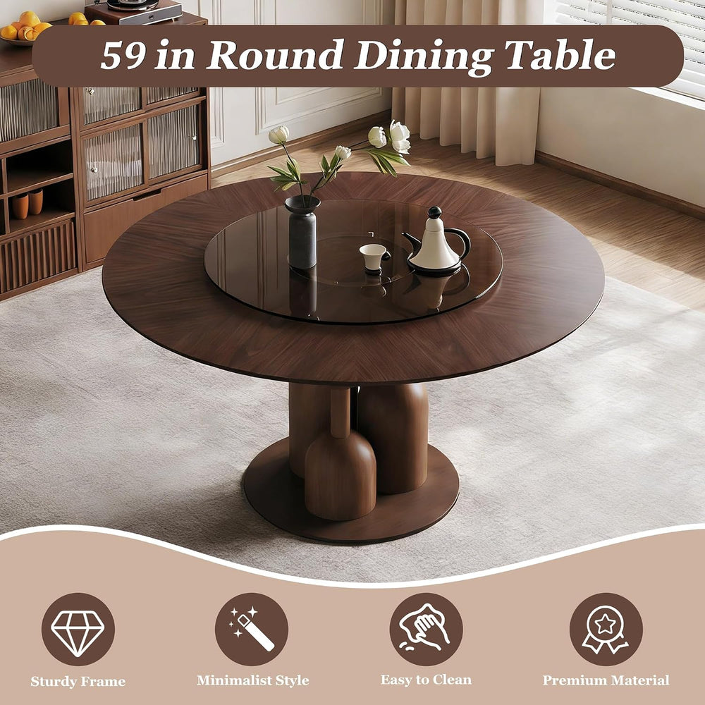 Montary 59-inch Natural Oak Wabi-Sabi Round Dining Table with 35-inch Tempere...
