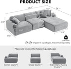 Modular Floor Sofa, Cozy Corduroy Sectional Couch with Fully Washable Covers, Frameless L Shaped Couch for Living Room, Family & Pet Friendly Lounge,No Assembly(Light Gray,Right Facing Chaise)