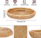 Handwoven Rattan Small Key Bowl - 7.6 Inch Round Catch All Tray for Keys,Coins, Wallet, Jewelry - Natural Wicker Organizer for Entryway, Desk, Nightstand