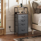 WLIVE Nightstand with Charging Station, Night Stand with LED Light, Tall 4 Drawer Dresser for Bedroom, 37" H Bedside Table with Fabric Storage Bins, Open Wood Shelf, Metal Frame, Dark Grey