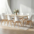 Dining Chairs Set of 8, Modern Upholstered Dining Room Chairs with PU Leather Padded Seat, Armless Kitchen Chairs with Curved Backrest and Solid Wood Legs for Dining Room, Kitchen, Apartment, White