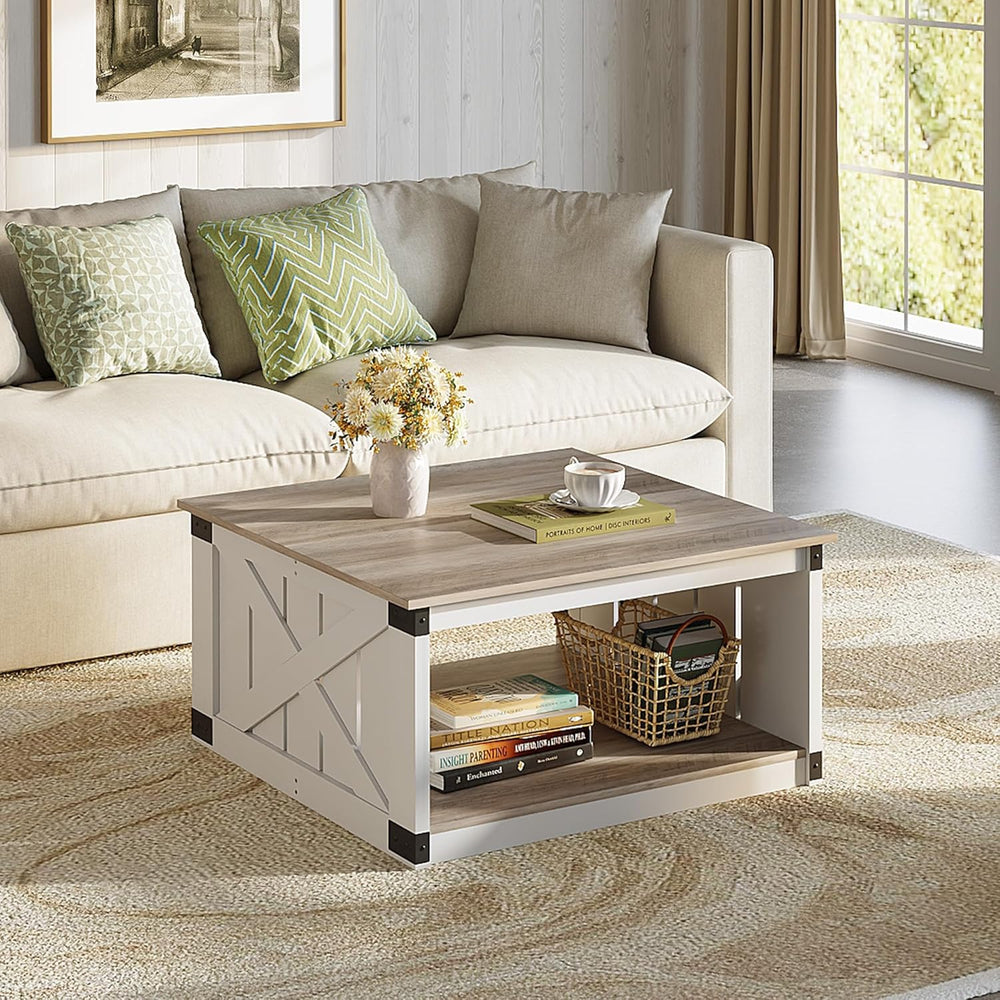 WLIVE Coffee Table, Farmhouse Coffee Table with Open Storage, 31.5" Wood...