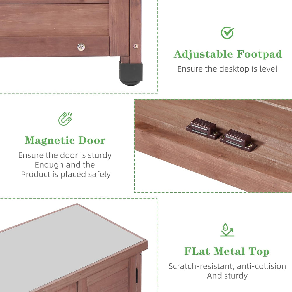 Outdoor Potting Bench with Storage Cabinet and Metal Top, Wood Workstation fo...