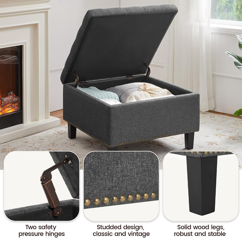 Yaheetech 28in Square Storage Ottoman Coffee Table with Nailhead, Dark Gray |...