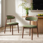 HULALA HOME Dining Chairs Set of 2 Mid-Century Modern Fabric Upholstered Dining Room Chairs Kitchen Side Chair with Open Curved Back, Walnut Rubber Wood Legs, Dinner Chairs for Living Room, Olive