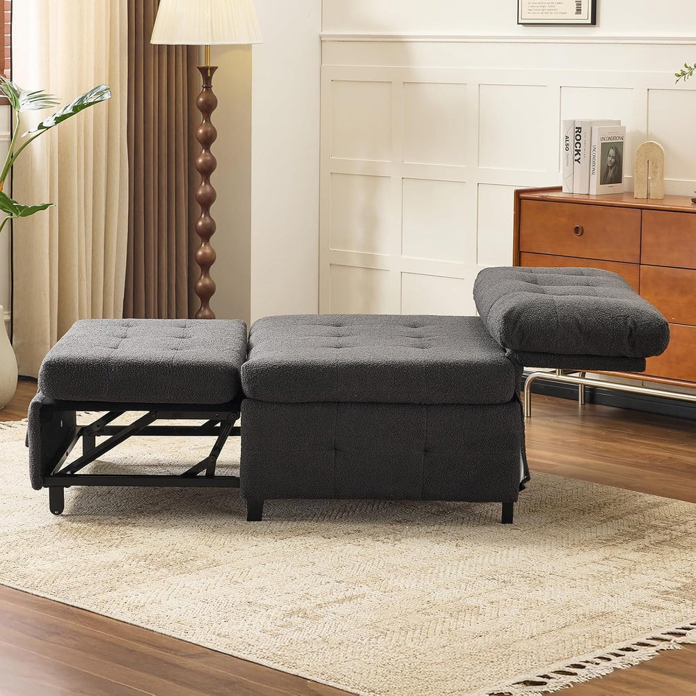 VINGLI Convertible Sofa Bed Tufted Teddy Fleece Sleeper Chair Bed Couch Armle...