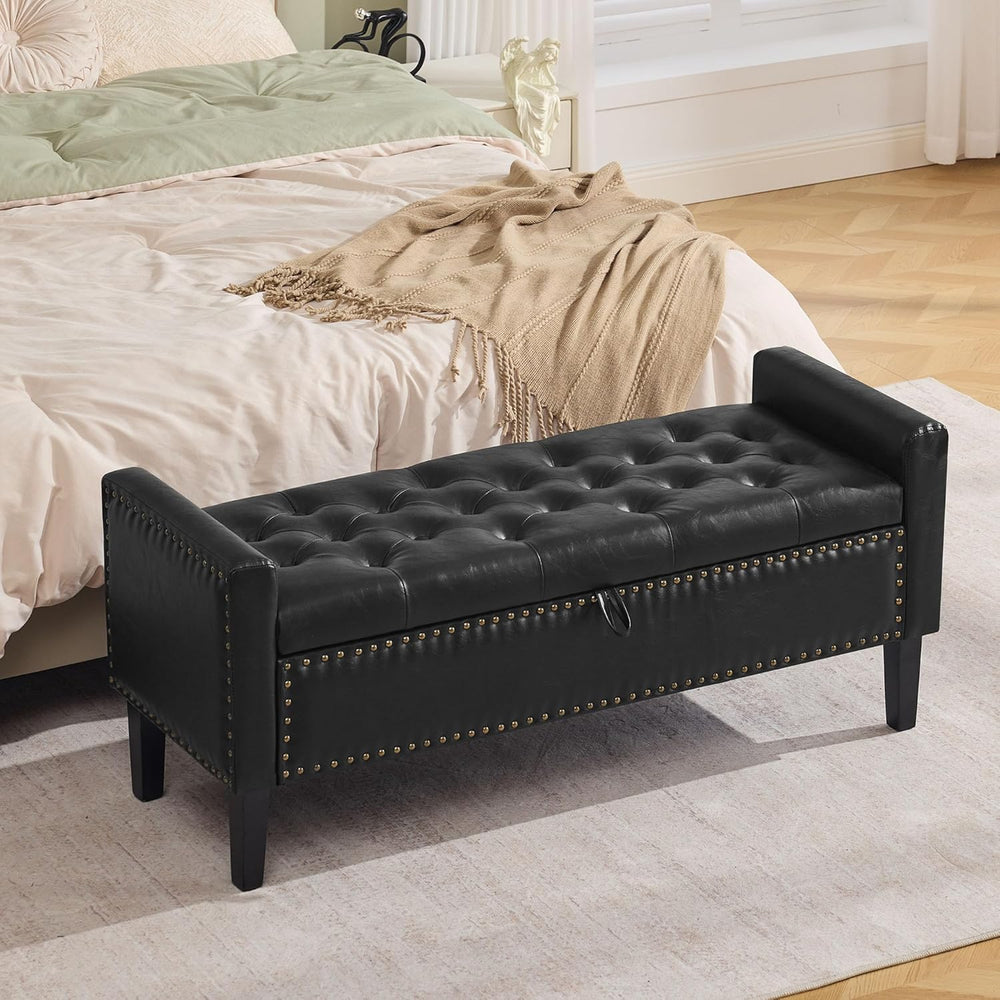 WUTUTUEE 47" Modern Water-Resistant Faux Leather Storage Ottoman Bench w...