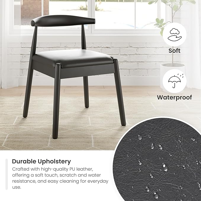 Farini Mid Century Modern Dining Chairs Set of 2, Solid Wood Frame Kitchen Chairs with PU Leather Upholstered Seat for Dining Room & Breakfast Nook,Black-Black