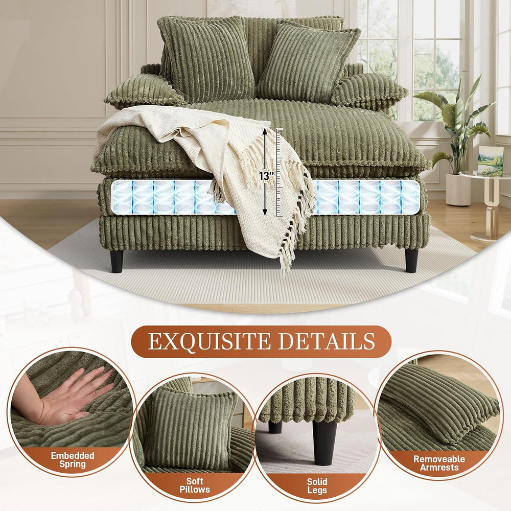 Rophefx 54" Oversized Chaise Lounge, Adjustable Corduroy Sofa Bed,Green ...