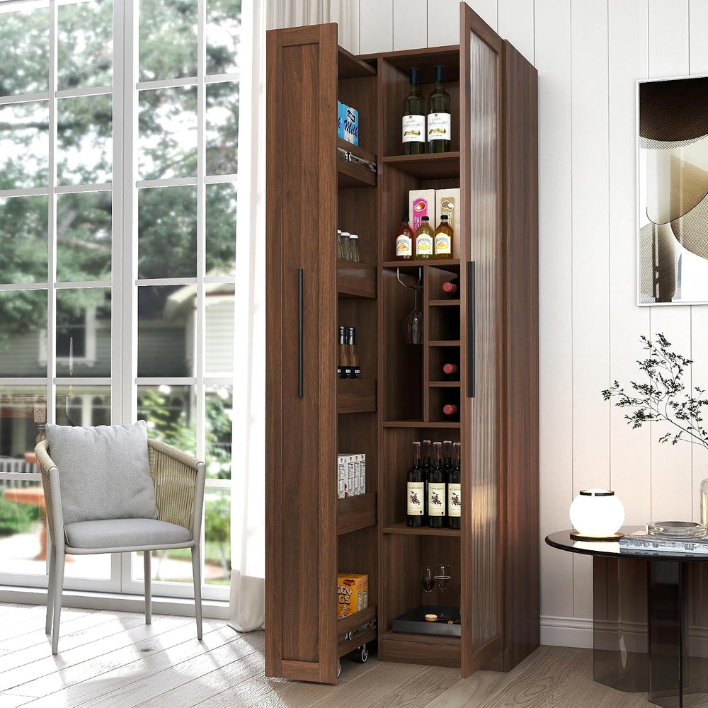 Kitchen Pantry Cabinet with Pull-Out 5-Tier Storage Shelf Space Saving Storag...