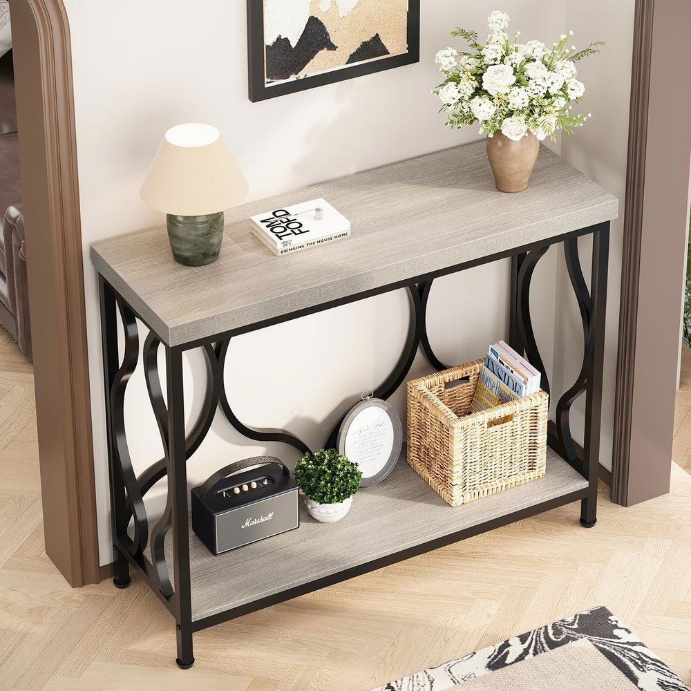 IBF Narrow Entryway Table with Storage, Modern Wood Metal Console Sofa Table ...
