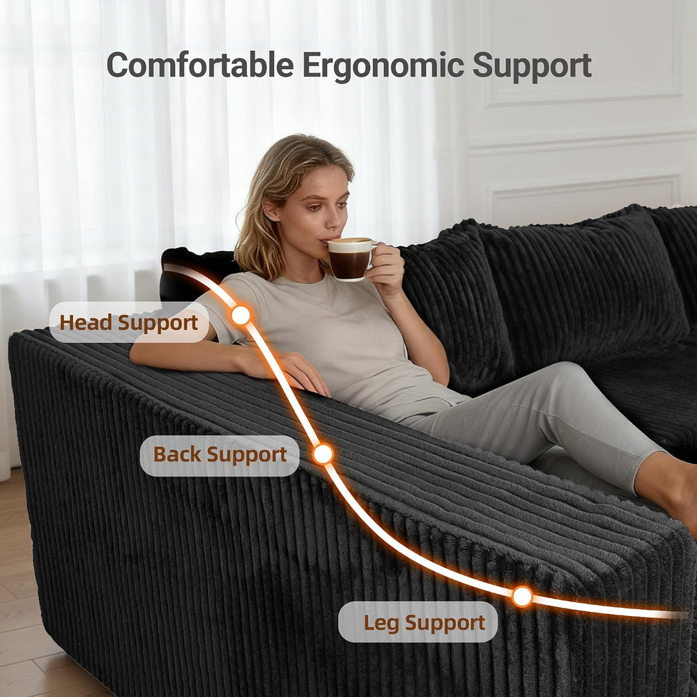 Claiks 128" U-Shaped Modular Sectional Sofa No Assembly Required, Oversi...