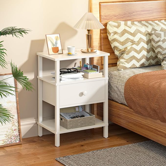 Lerliuo Nightstand Set of 2 with Charging Station and USB Ports, 3-Tier Stora...