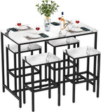 Aklaus 5 Piece Bar Table Set Kitchen Dining Table Set for 4 Modern Counter Height Bar Table with Bar Stools Set of 4 Faux Marble Top Pub Table and Stools for Dining Room Breakfast Nook Home Bar