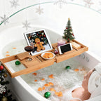 Utoplike Bamboo Bathtub Caddy Tray Bath Tray for Tub, Adjustable Bathroom Bathtub Organizer with Book Tablet Wine Glass Cup Towel Holder