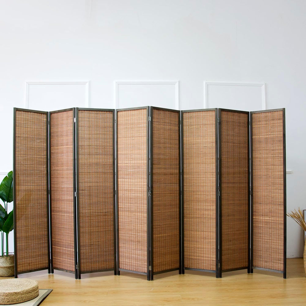 Furnnylane 8 Panel Bamboo Room Divider - Natural Brown 5.6 ft Tall Folding Pr...