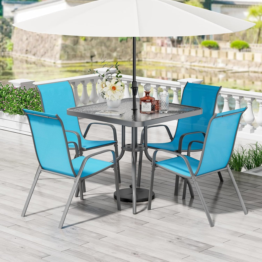 TLSUNNY 5 Pieces Patio Dining Set for 4, Glass Table and Textilene Chair