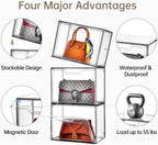 Purse Organizer for Closet,Clear Acrylic Display Case for Handbag Organizer, Purse Storage Box with Magnetic Door, Dustproof Storage Bins for Book, Collectibles, Cosmetic (Grey, 5)
