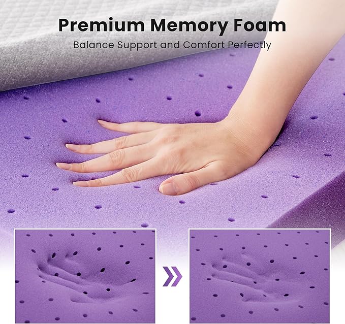SINWEEK 2 Inch Gel Memory Foam Mattress Topper Full Size, Pad for Back Pain, Bed Topper with Removable Soft Cover, CertiPUR-US Certified,Grey