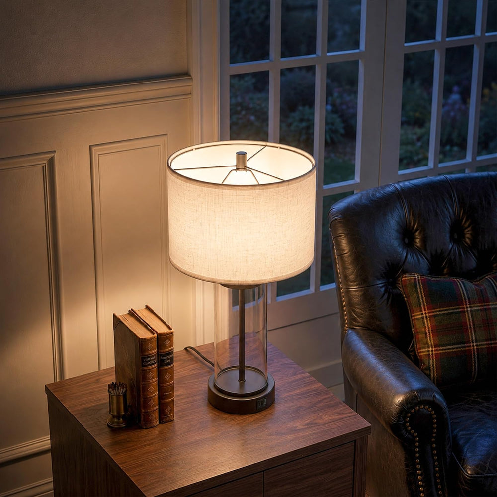 Kyrid 23.5'' Glass Table Lamp Set of 2 for Living Room with USB Ports...