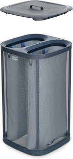Joseph Joseph Tota 60 liter/15.8 gallon Laundry Hamper Separation Basket with lid, 2 Removable Washing Bags with Handles- Carbon Black