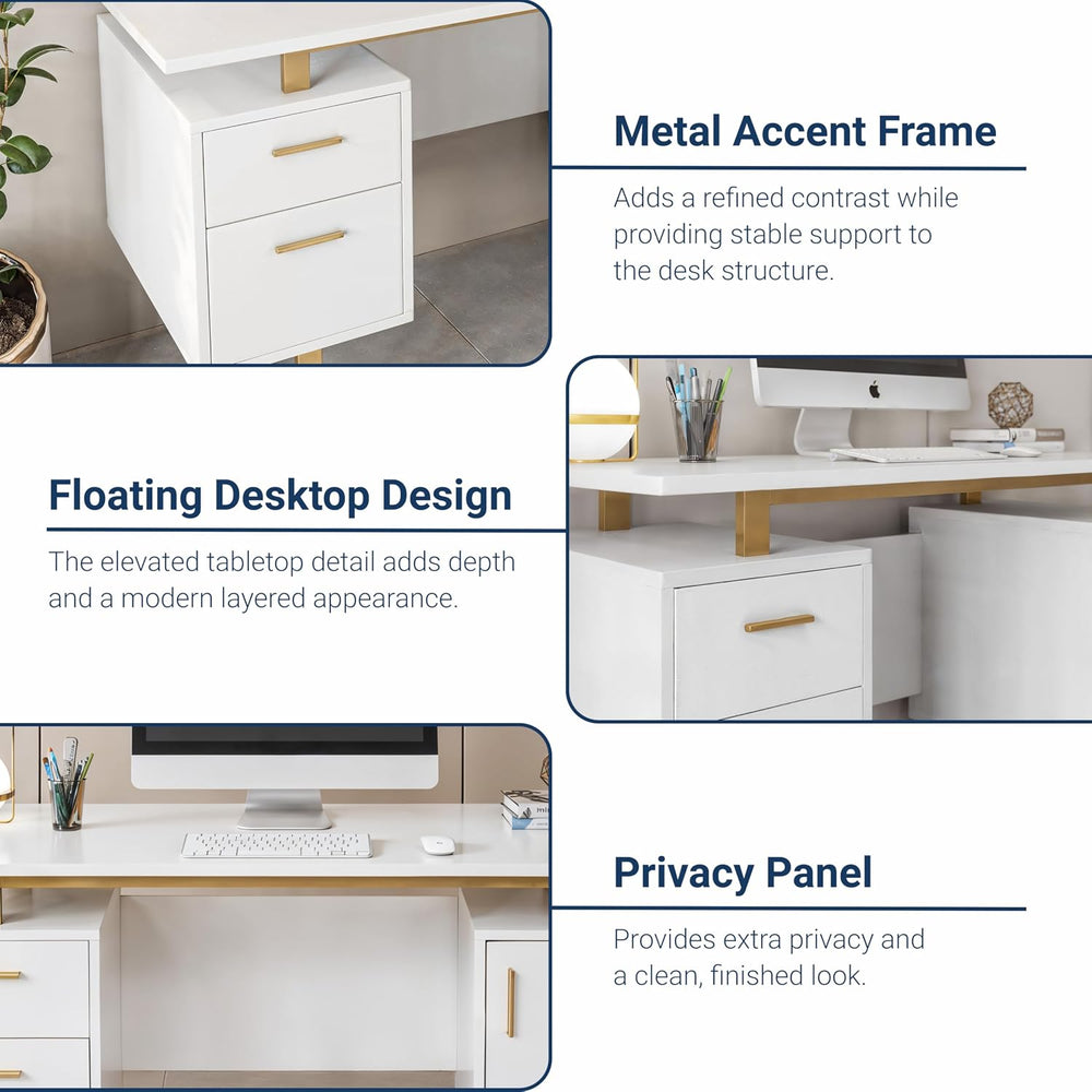 Techni Mobili 51"W Computer Desk w/ 2 Drawers & Storage Cabinet, Whi...