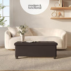 STORAGEBUD Storage Ottoman Bench with Bins, 43-in Storage Bench for Bedroom End of Bed, Folding Foot Rest Ottoman for Living Room Max 660lbs, Faux Leather Ottomans, Brown