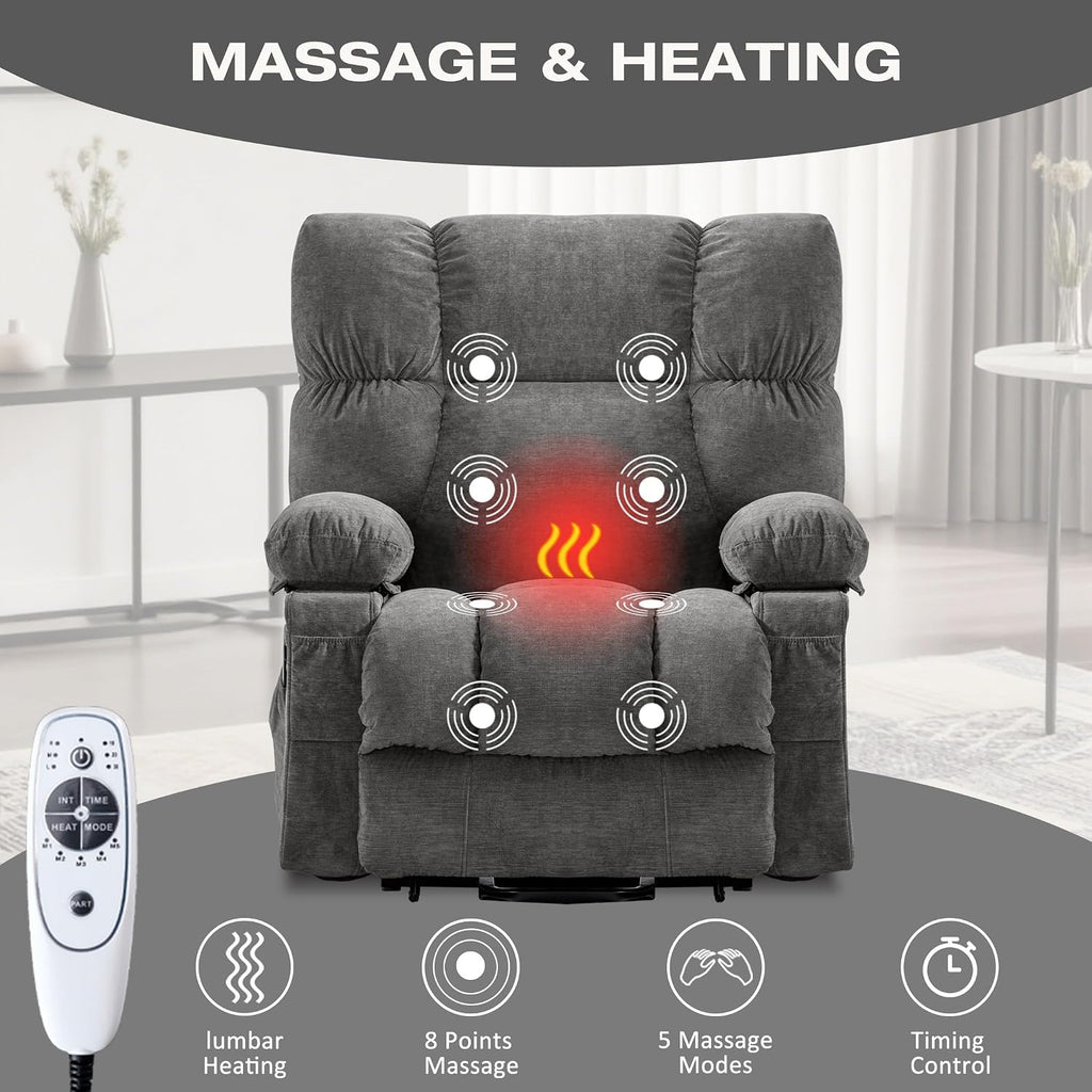 Power Lift Recliner Chair for Elderly with Vibration Massage and Lumbar Heating, Electric Lift Recliner Sofa with USB Charging Port and Side Pocket, Adjustable Lift Chair for Living Room Comfort